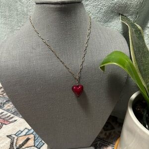 glass heart gold tone necklace